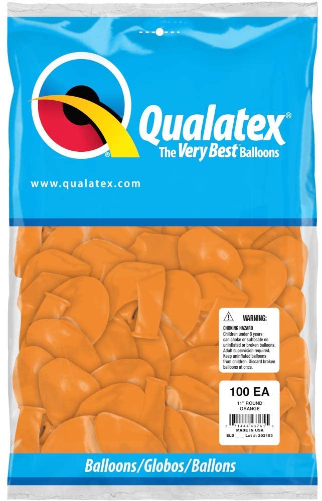 Qualatex Latex Standard Orange 11" Helium Quality Balloons, 100 Pack